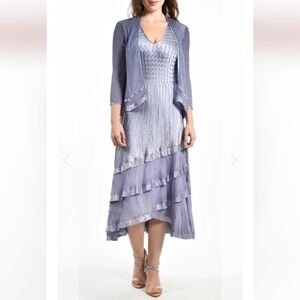 Komarov Tiered Hem Dress and Jacket, Blue To Lavender Ombre, M, 19" PTP, 48" L